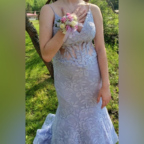 La Femme Lavender Lace Prom Dress - Picture 3 of 12